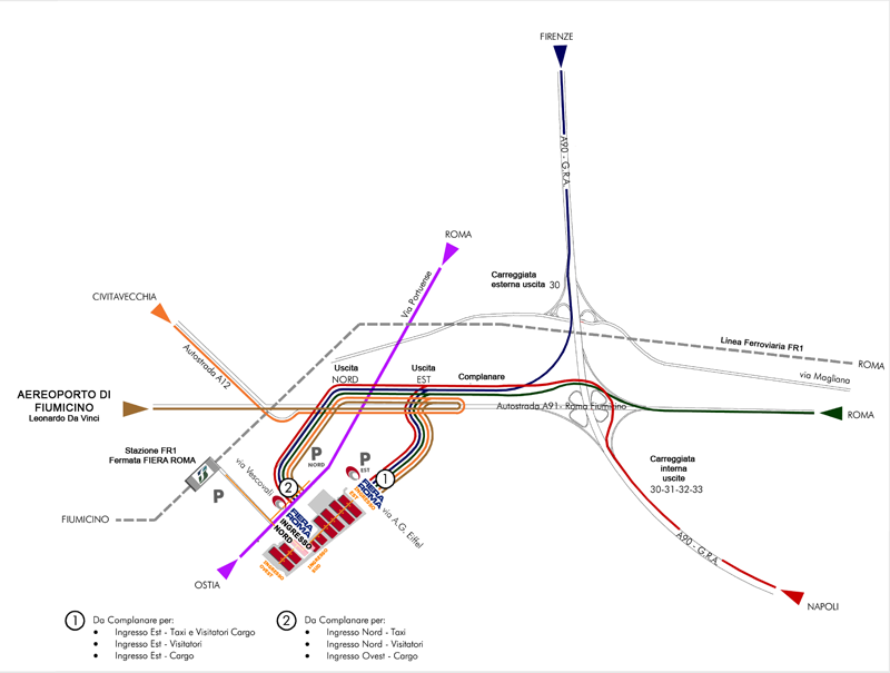 mappa stradale fiera di roma
